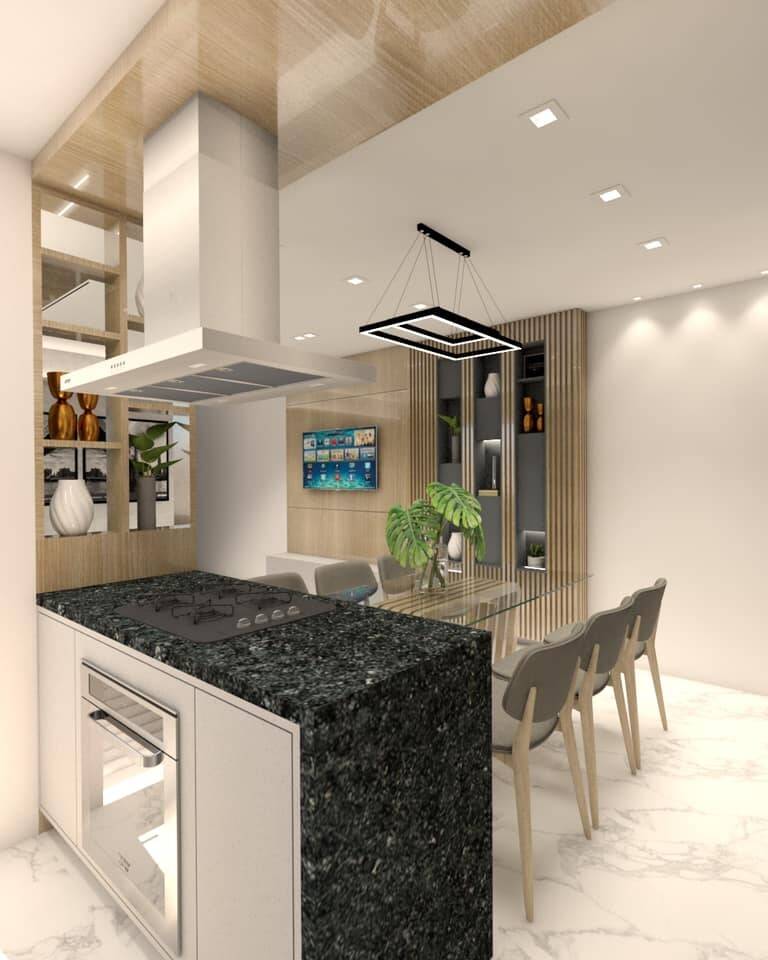 SALA INTEGRADA COM COZINHA AMERICANA