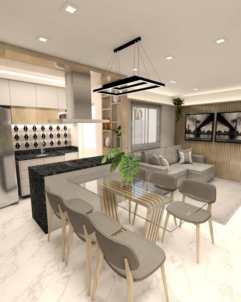 SALA INTEGRADA COM COZINHA AMERICANA