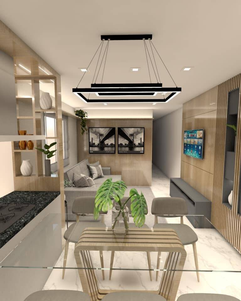 SALA INTEGRADA COM COZINHA AMERICANA